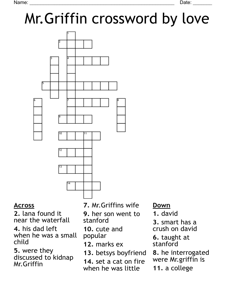 Mr Griffin Crossword By Love WordMint