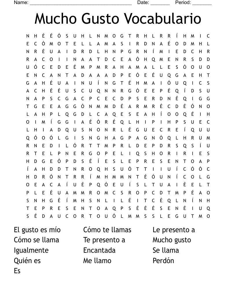 Mucho Gusto Vocabulario Word Search WordMint Mucho Gusto Vocabulario Word Search WordMint