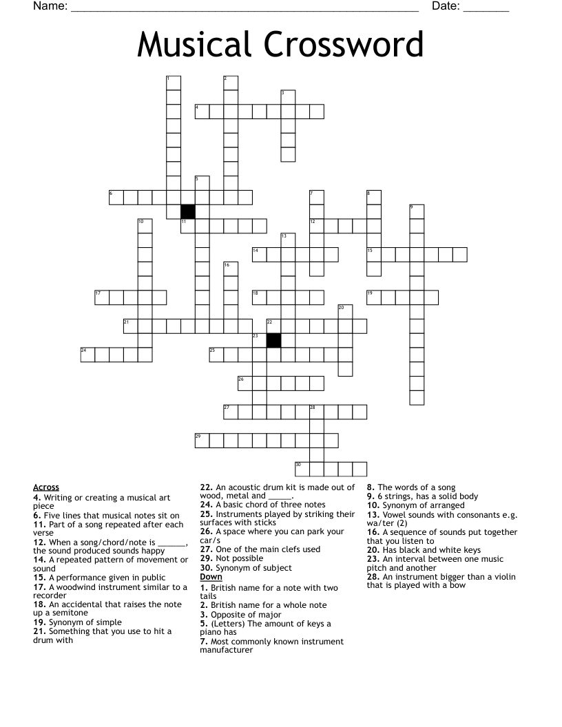 Musical Crossword WordMint Musical Crossword WordMint