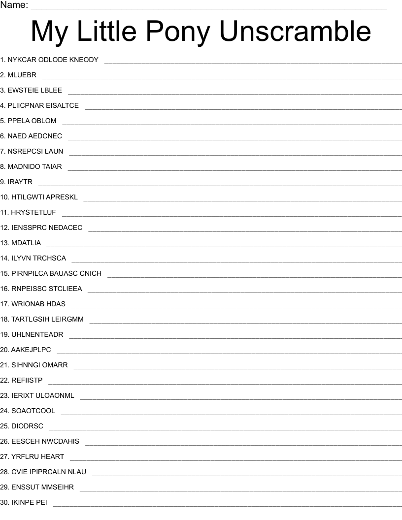 My Little Pony Unscramble WordMint My Little Pony Unscramble WordMint