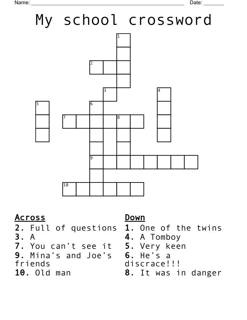 My School Crossword WordMint