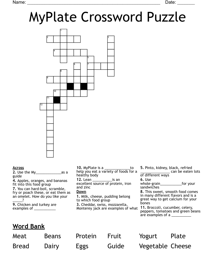 MyPlate Crossword Puzzle WordMint MyPlate Crossword Puzzle WordMint