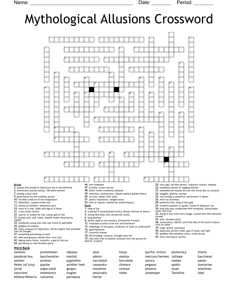 Mythological Allusions Crossword WordMint