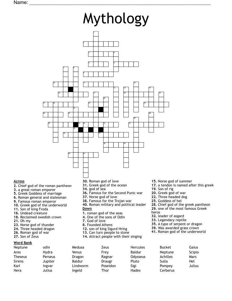 Mythology Crossword WordMint