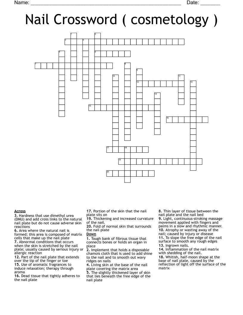 Nail Crossword Cosmetology WordMint