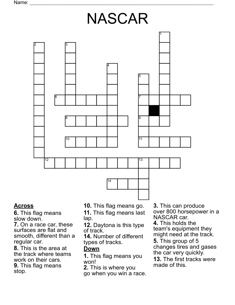 NASCAR Crossword WordMint NASCAR Crossword WordMint