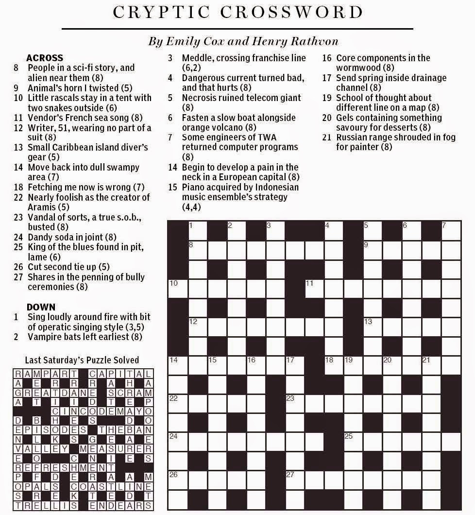 National Post Cryptic Crossword Forum August 2014