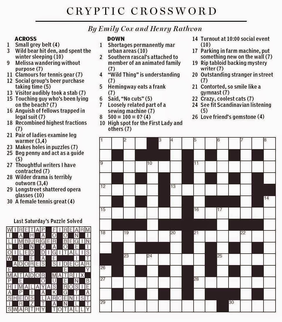 National Post Cryptic Crossword Forum Saturday November 8 2014 Striking And Sincere