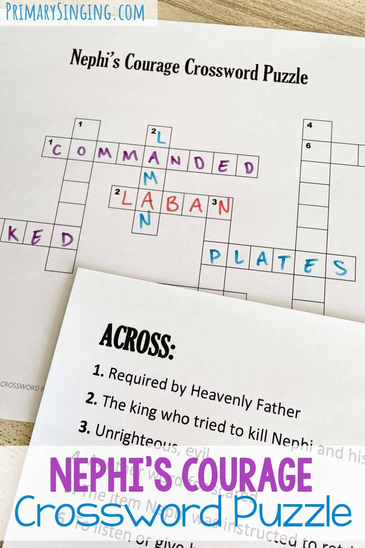 Nephi s Courage Crossword Puzzle Primary Singing