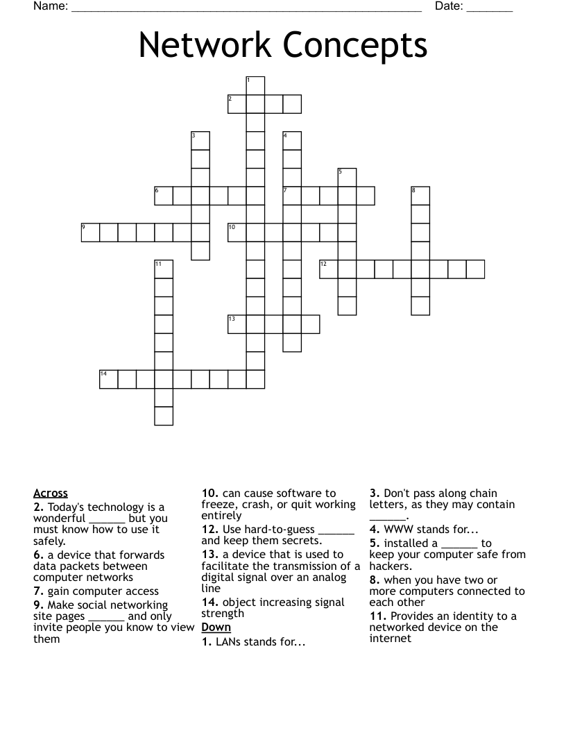 Network Concepts Crossword WordMint