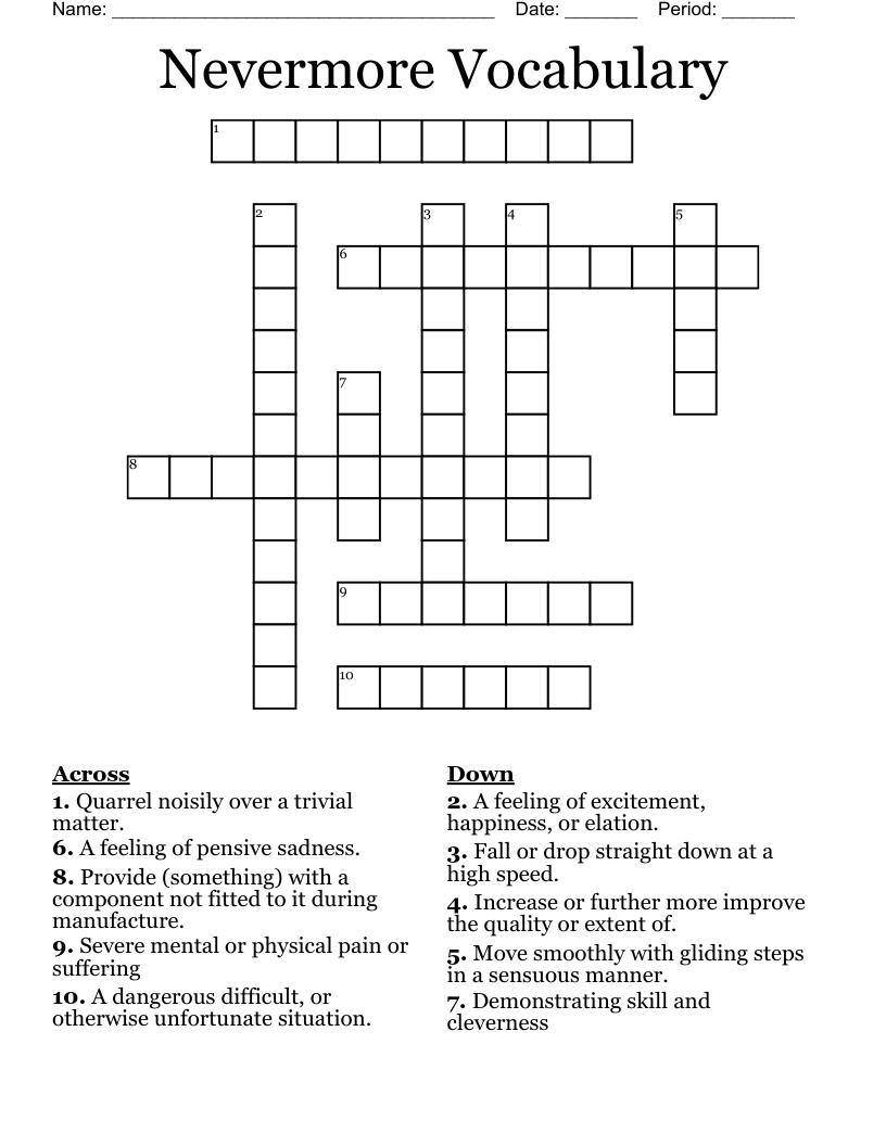 Nevermore Vocabulary Crossword WordMint Nevermore Vocabulary Crossword WordMint