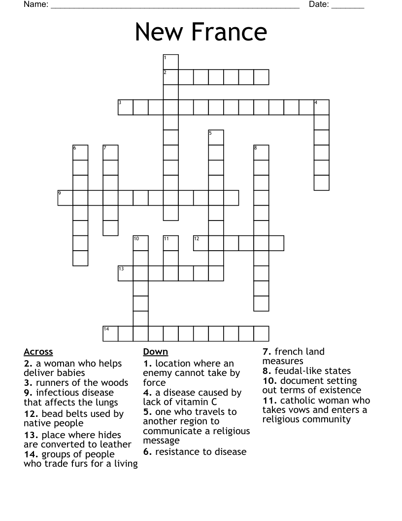 New France Crossword WordMint