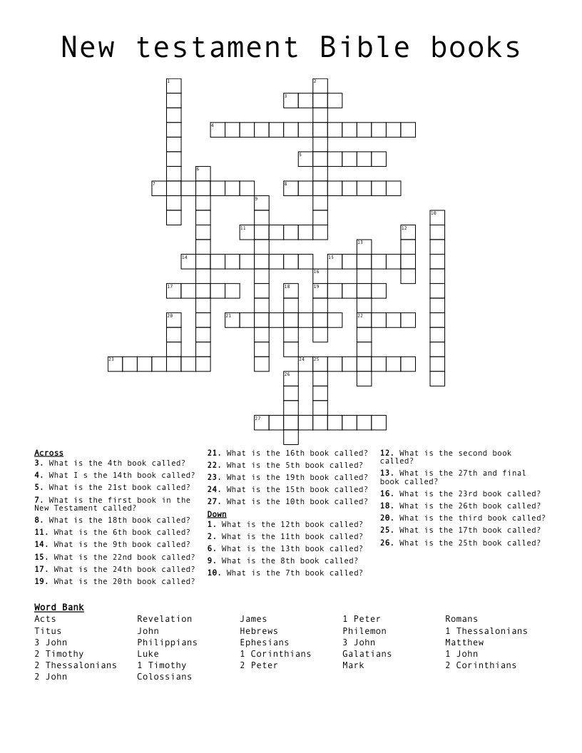 books crossword puzzle