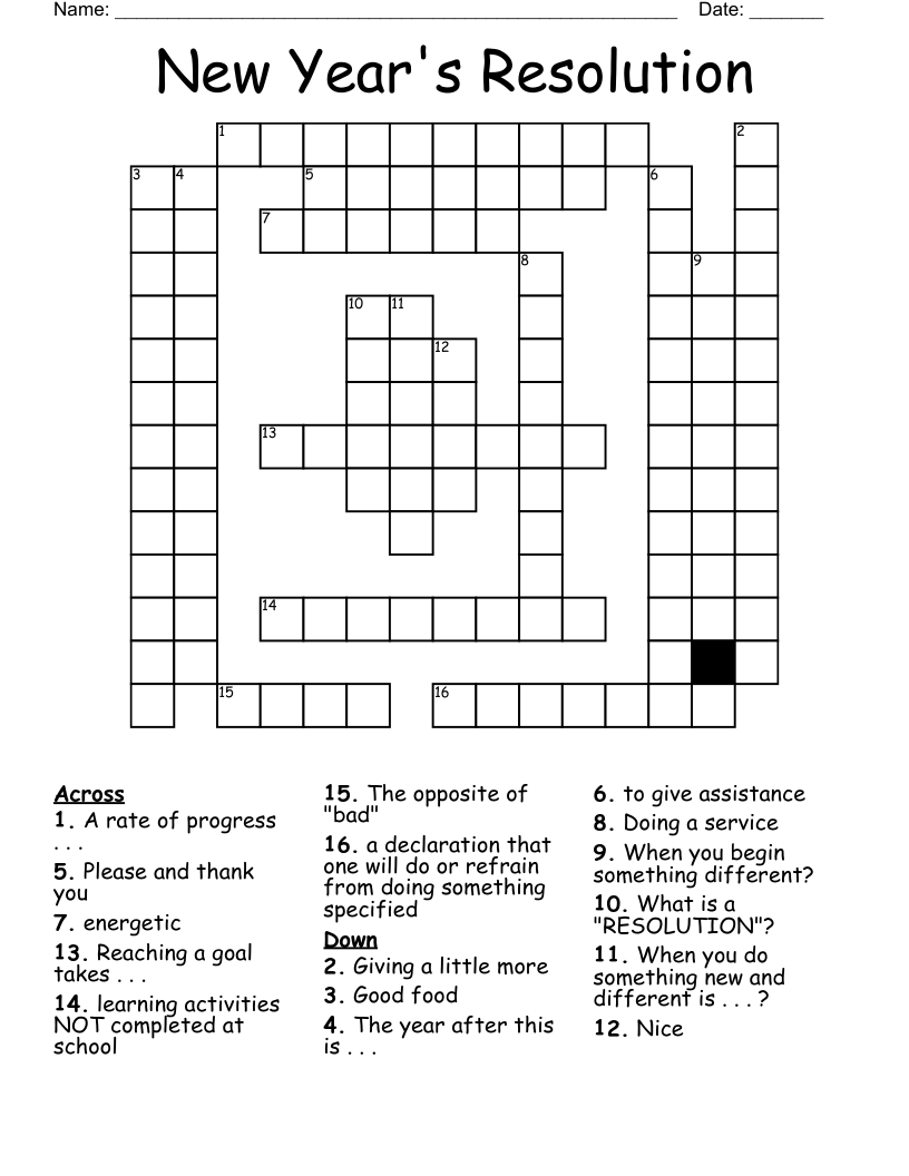New Year s Resolution Crossword WordMint