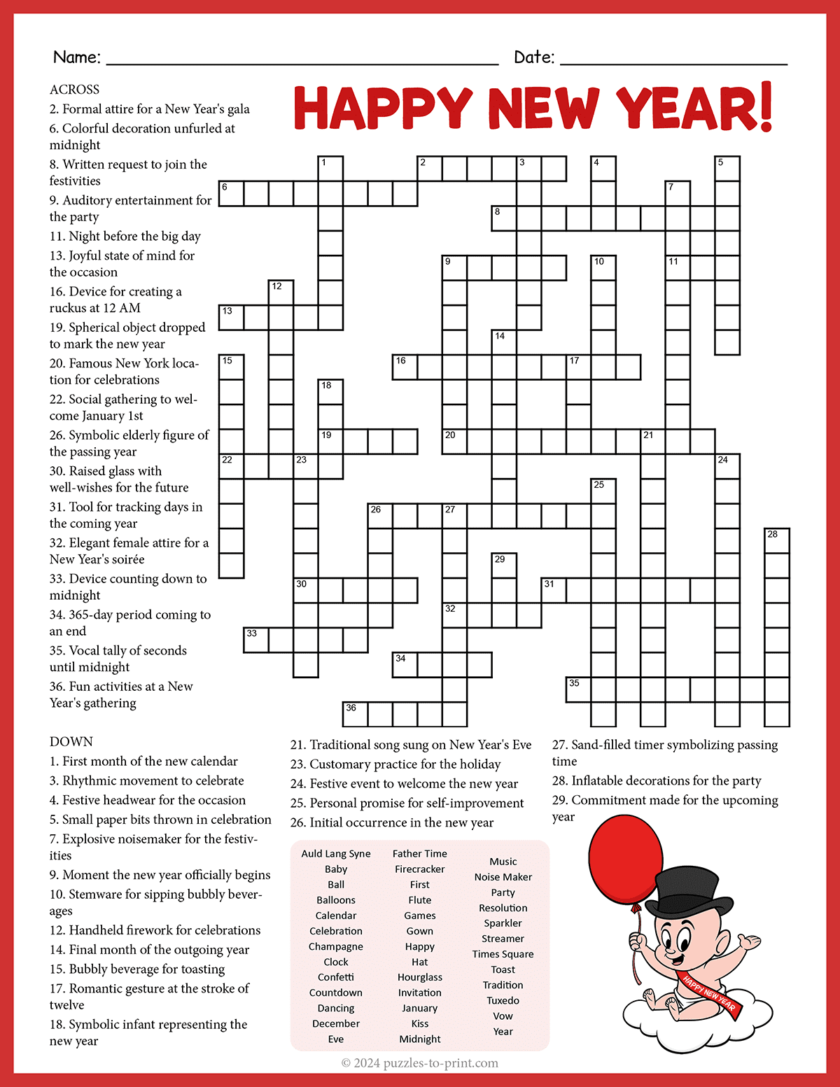 New Years Crossword New Years Crossword