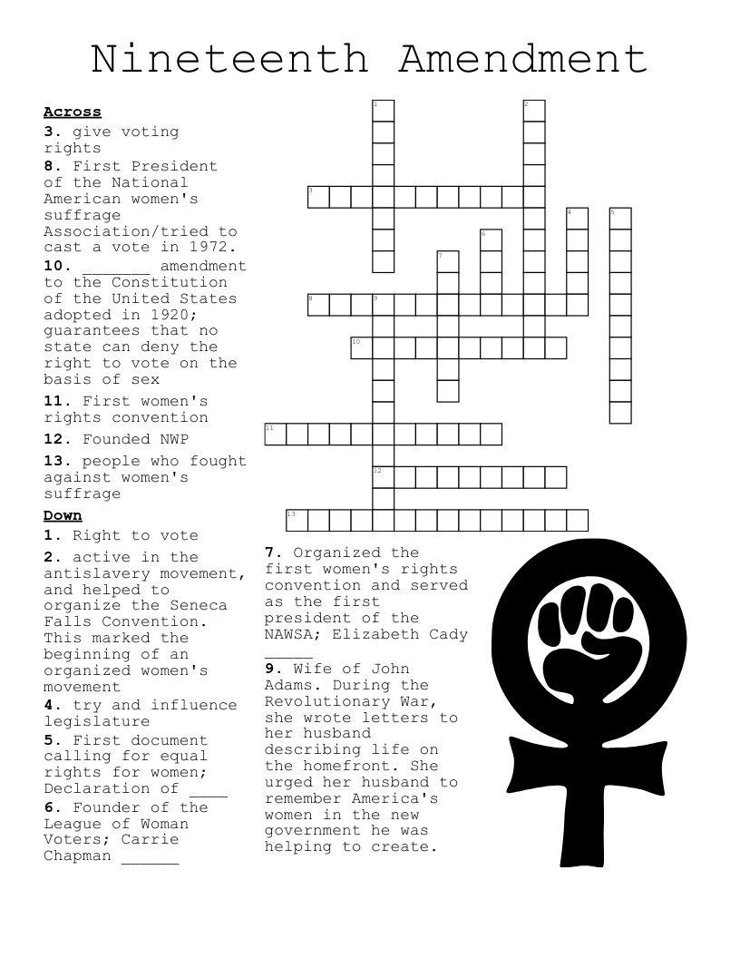 Nineteenth Amendment Crossword WordMint