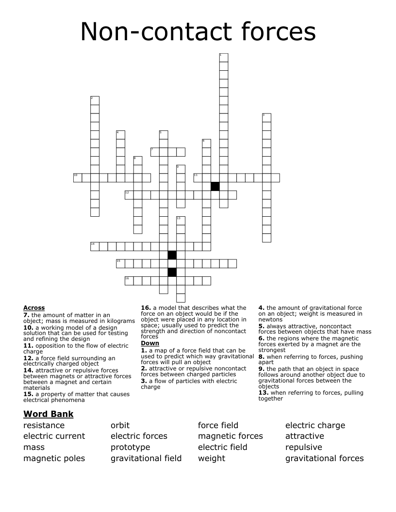 Non contact Forces Crossword WordMint Non contact Forces Crossword WordMint