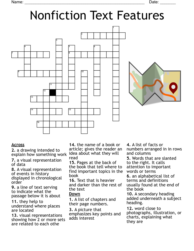 Nonfiction Text Features Crossword WordMint