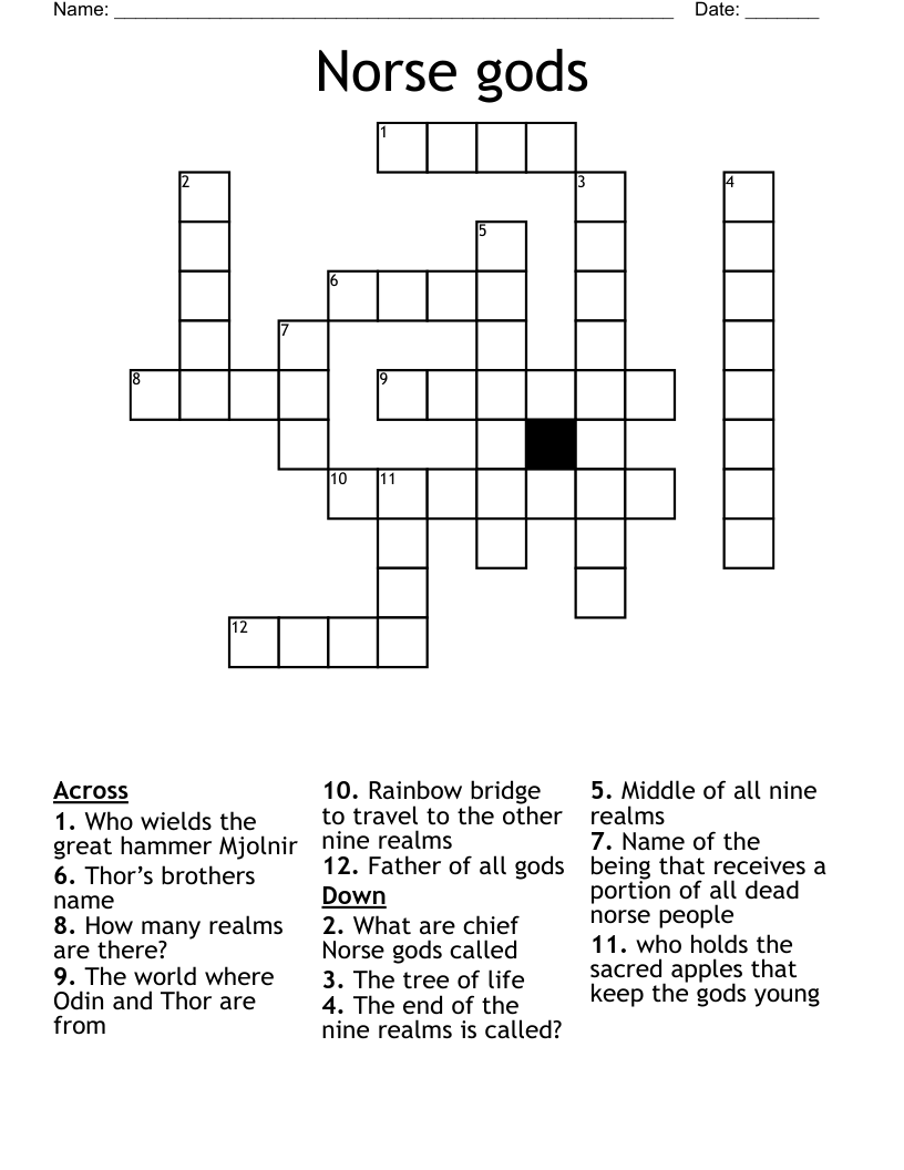 Norse Gods Crossword WordMint