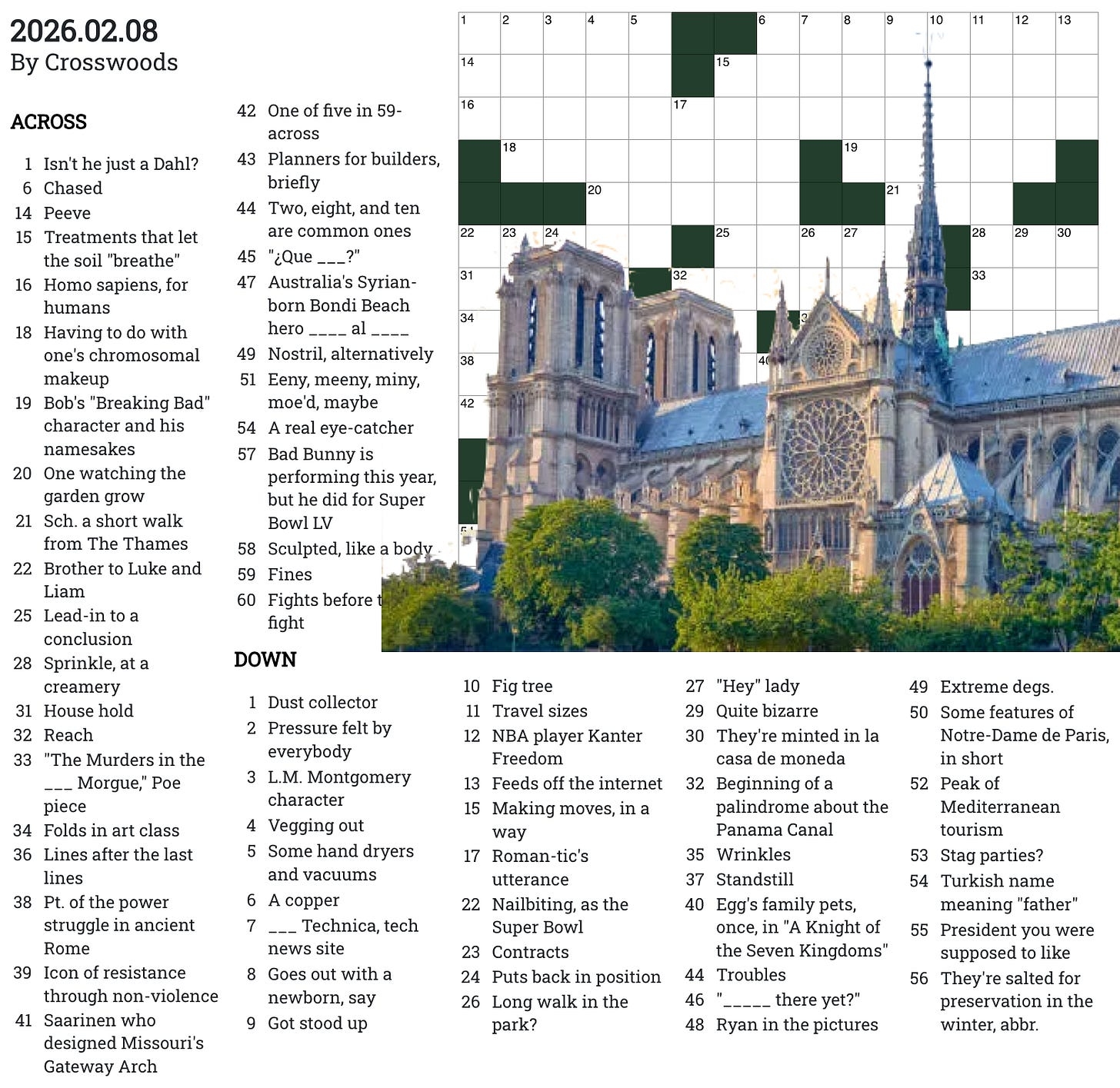 Notre Dame De Paris Weekly Crossword Puzzle