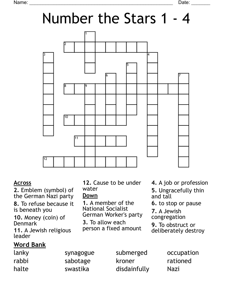 Number The Stars 1 4 Crossword WordMint Number The Stars 1 4 Crossword WordMint