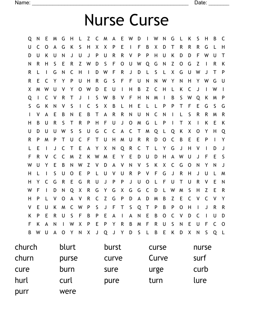 Nurse Curse Word Search WordMint
