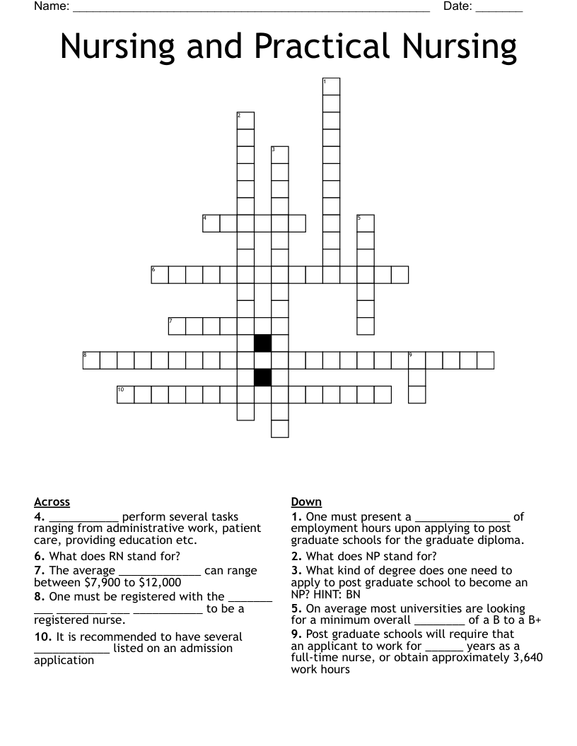 Nursing And Practical Nursing Crossword WordMint Nursing And Practical Nursing Crossword WordMint