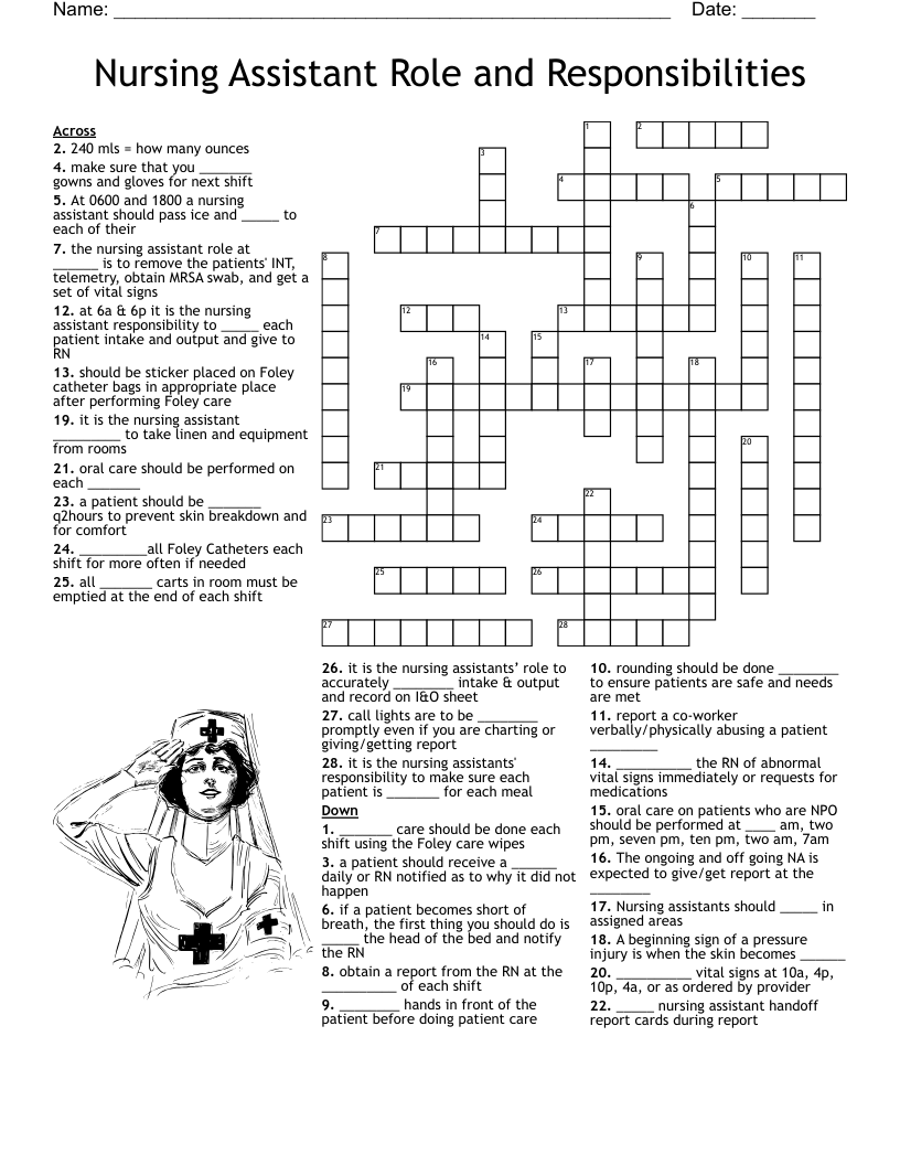 Nursing Assistant Role And Responsibilities Crossword WordMint