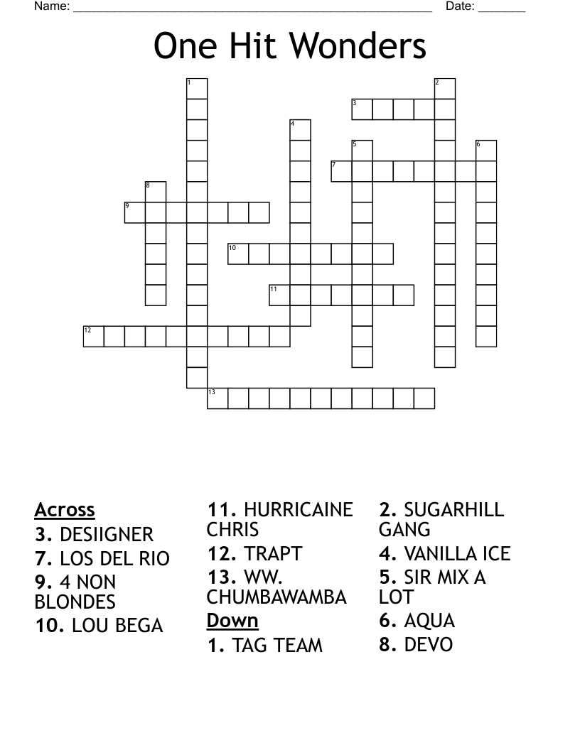 One Hit Wonders Crossword WordMint
