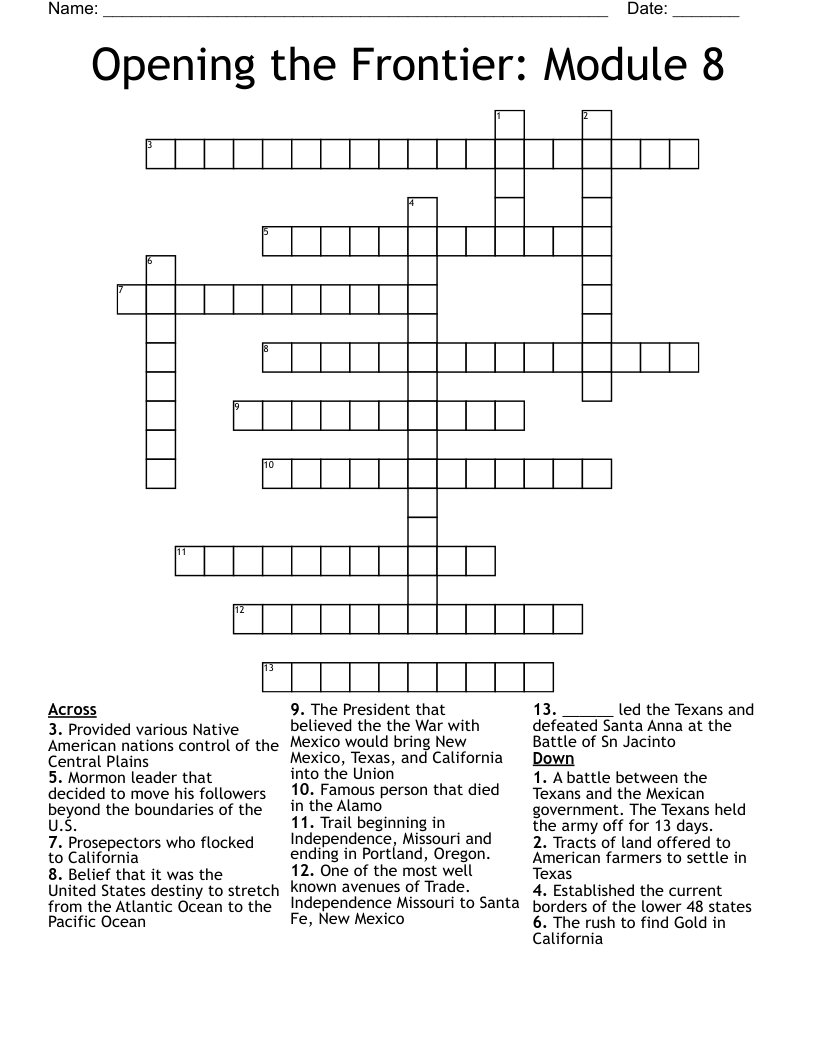 Opening The Frontier Module 8 Crossword WordMint