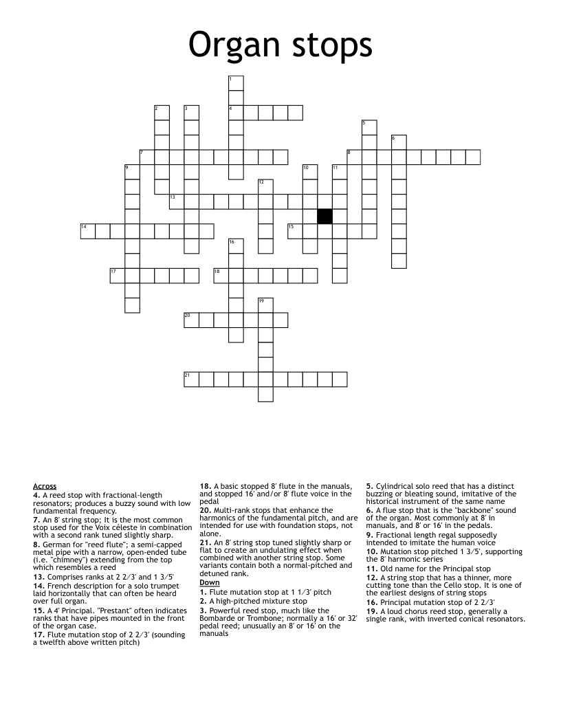 Organ Stops Crossword WordMint