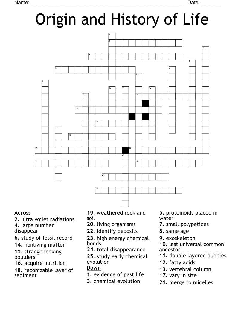 Origin And History Of Life Crossword WordMint