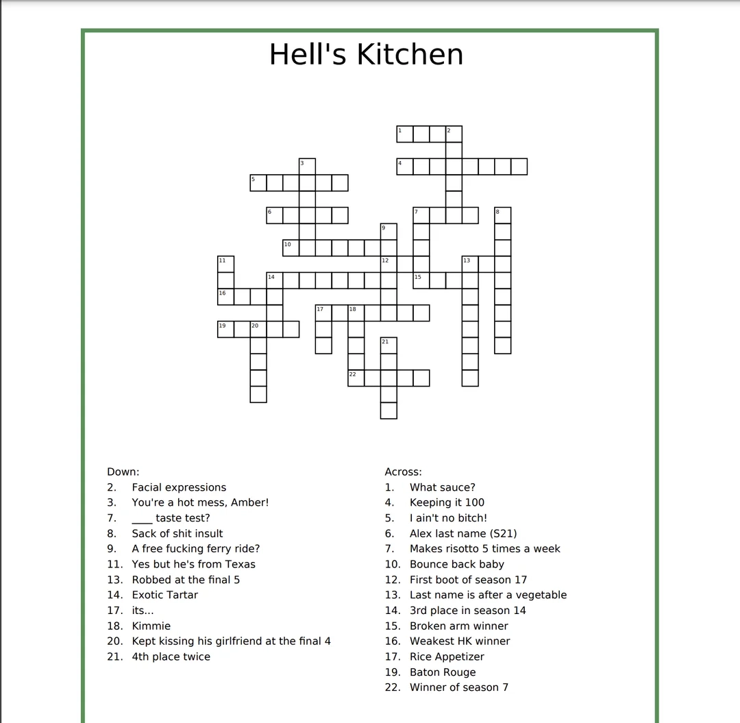 Out Of Boredom I Made An HK Crossword Puzzle it s Pretty Easy Lol R HellsKitchen Out Of Boredom I Made An HK Crossword Puzzle it s Pretty Easy Lol R HellsKitchen