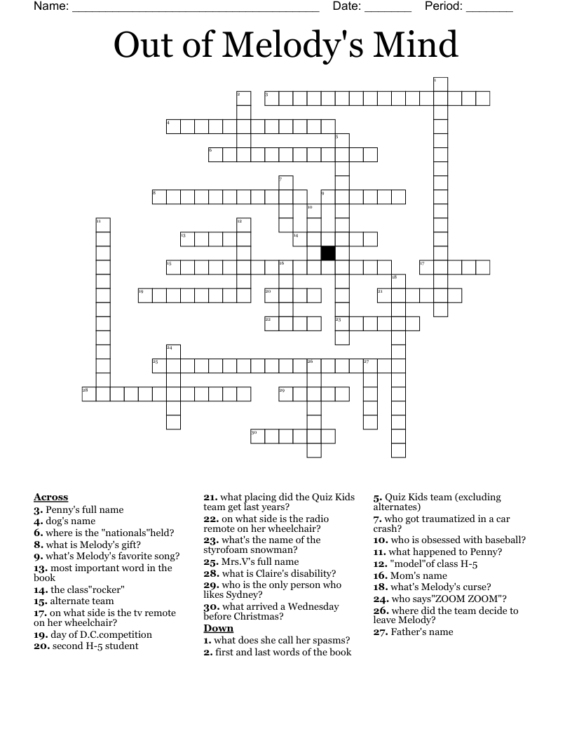 Out Of Melody s Mind Crossword WordMint Out Of Melody s Mind Crossword WordMint