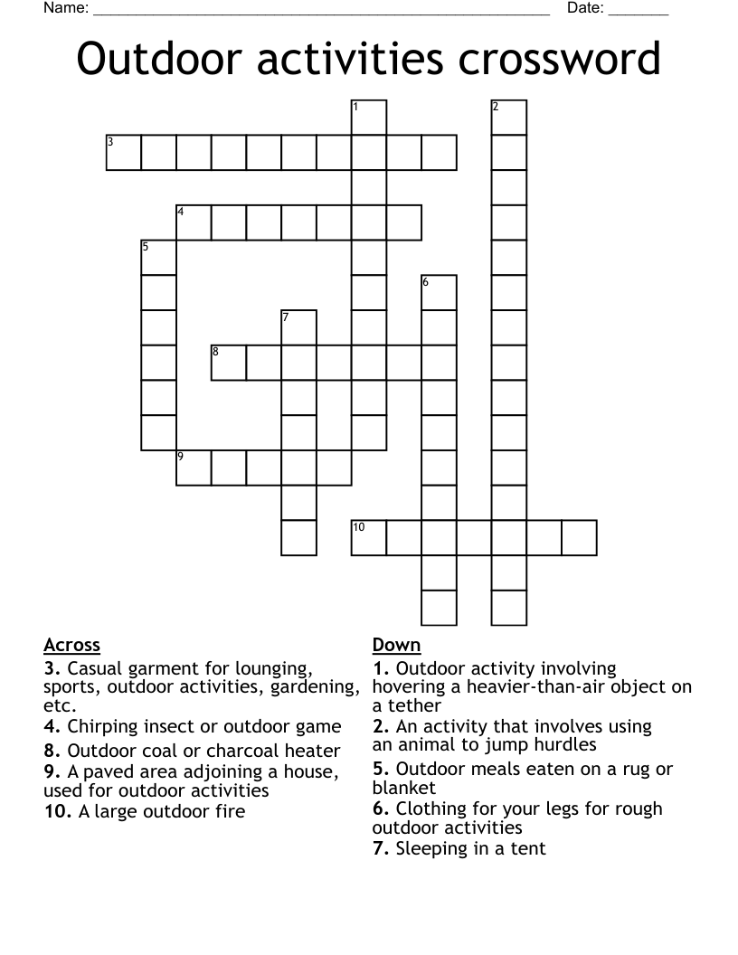 Outdoor Activities Crossword WordMint Outdoor Activities Crossword WordMint