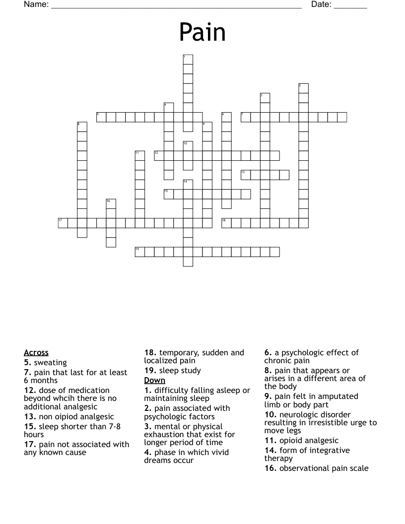 Pain Crossword WordMint Pain Crossword WordMint