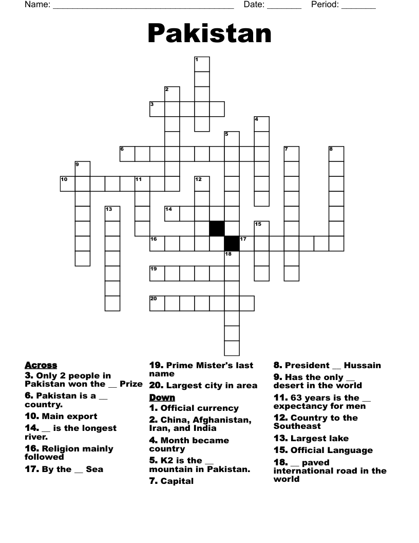 Pakistan Crossword WordMint Pakistan Crossword WordMint