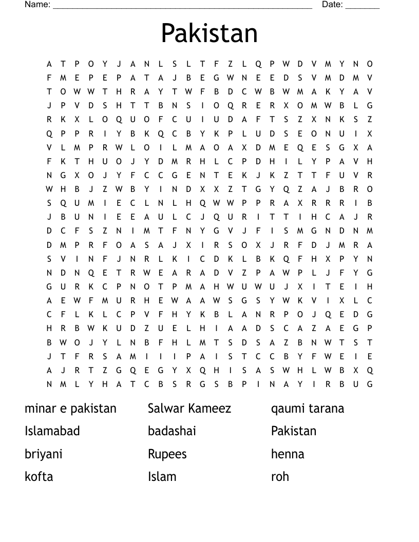 Pakistan Word Search WordMint Pakistan Word Search WordMint