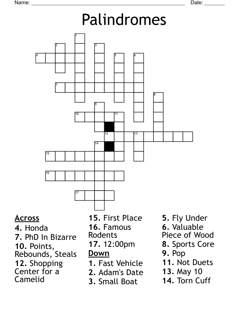 Palindromes Crossword WordMint Palindromes Crossword WordMint