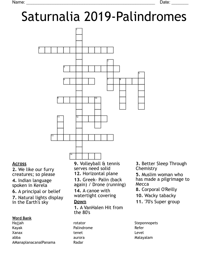 Palindromes Word Search WordMint