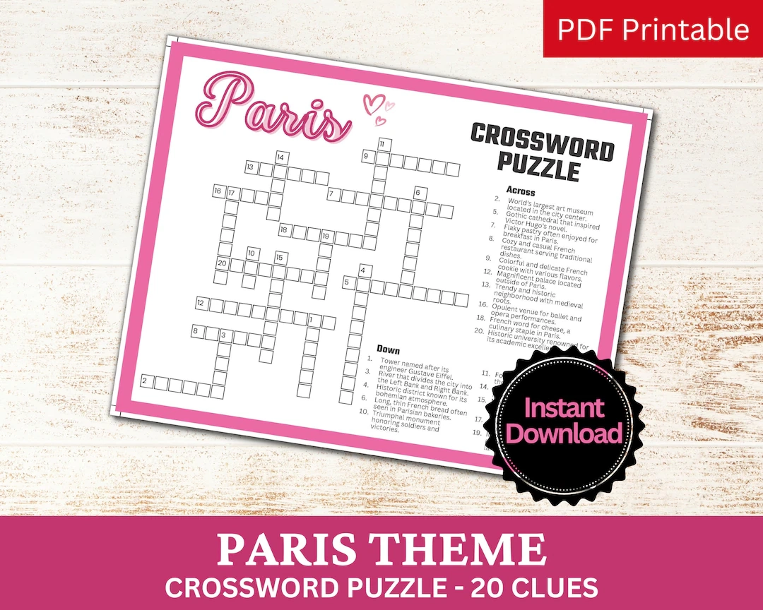 Paris Crossword Puzzle Printable Game Fun Travel Theme Birthday Activity Love France City French Gathering Word Game PDF Parisian Party Etsy Paris Crossword Puzzle Printable Game Fun Travel Theme Birthday Activity Love France City French Gathering Word Game PDF Parisian Party Etsy