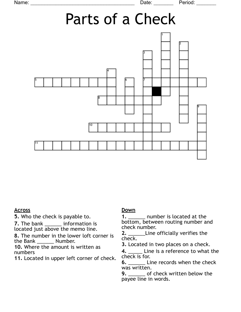 Parts Of A Check Crossword WordMint