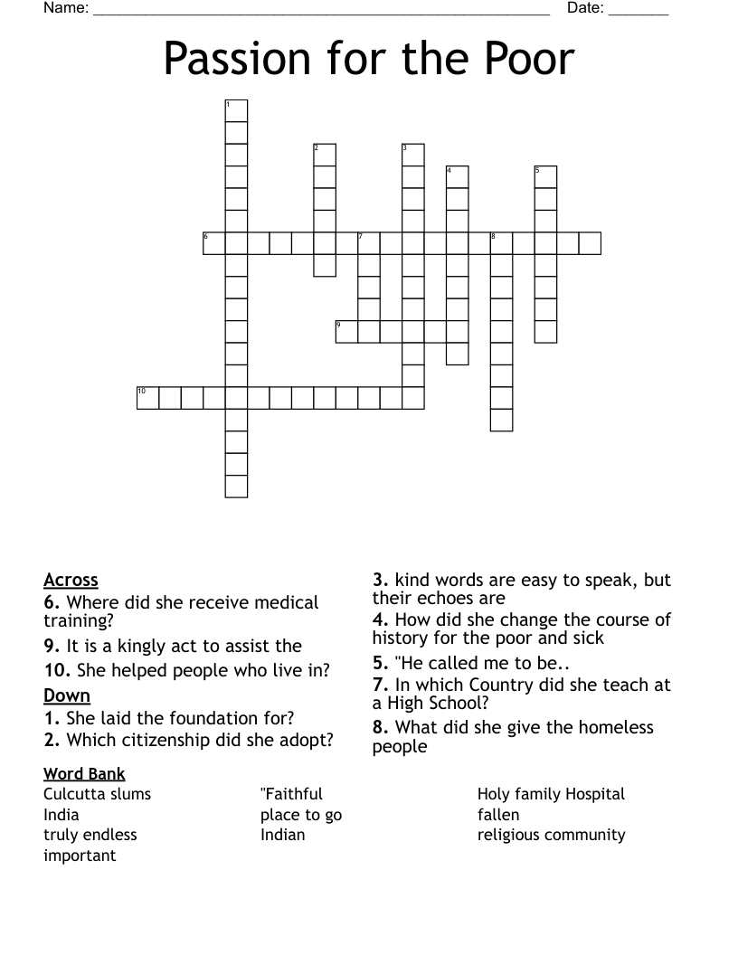 Passion For The Poor Crossword WordMint