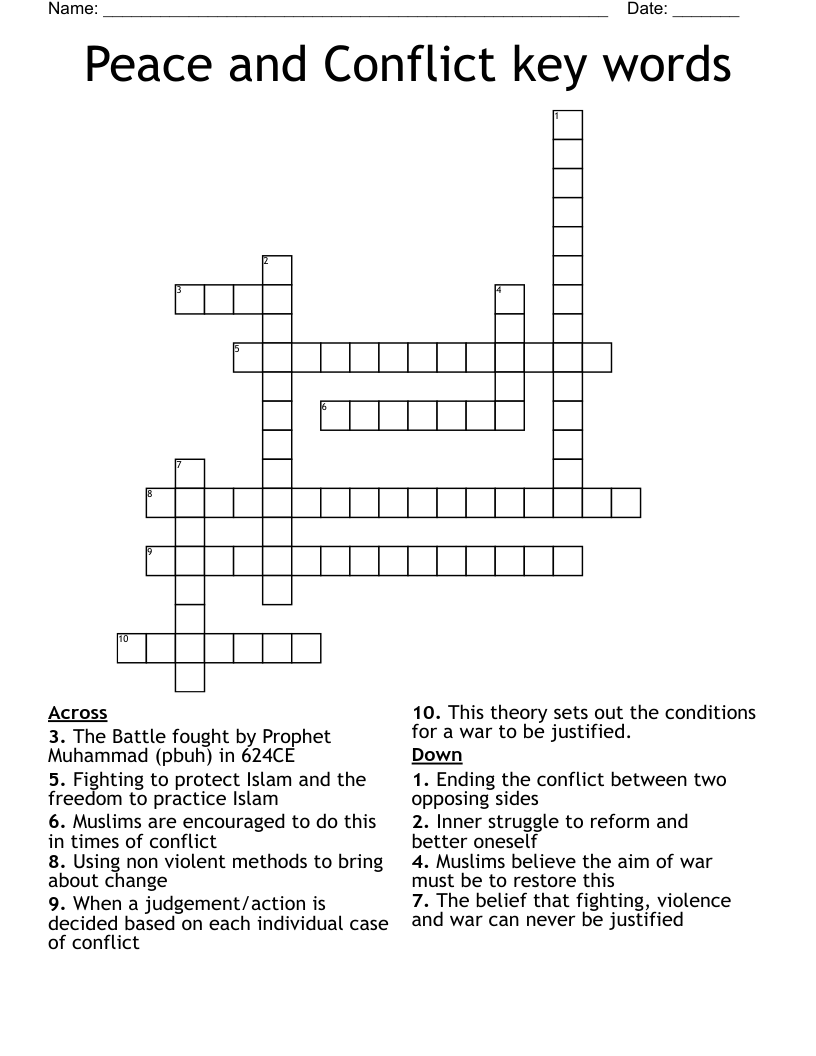Peace And Conflict Key Words Crossword WordMint Peace And Conflict Key Words Crossword WordMint
