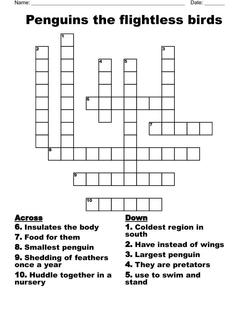 Penguins The Flightless Birds Crossword WordMint Penguins The Flightless Birds Crossword WordMint