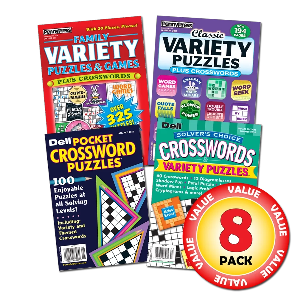 Penny Press Dell Crossword And Variety Puzzle 8 Pack Paperback Magazines Over 100 Pages Walmart