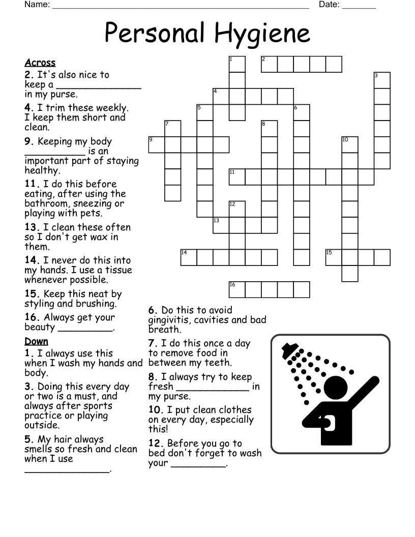 Personal Hygiene Crossword WordMint
