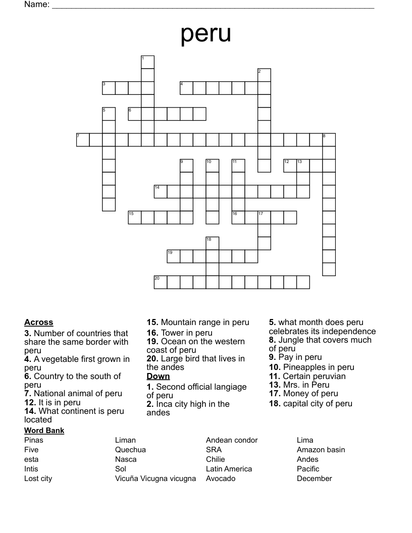 Peru Crossword WordMint Peru Crossword WordMint