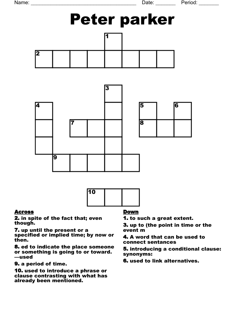 Peter Parker Crossword WordMint