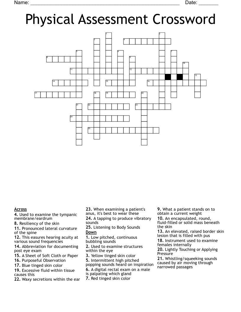 Physical Assessment Crossword WordMint